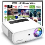 HOPVISION Proyector Native 1080P Full HD, Proyector de película de 15,000 Lux con 150,000 Horas de Vida LED, 4K & 350 pulgadas compatible Proyector, para el SmartPhone/PC/Laptop/PS4/TV Stick/EXCEL/PPT