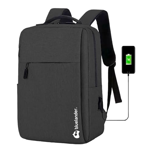 Bluelander Mochila para Laptop, Mochila de Viaje, Impermeable, Tablet, iPad y Cámara, Bolsillos Ocultos con Puerto de Carga USB para Power Bank (No incluida), Ligera, Cómoda, Materiales Resistentes