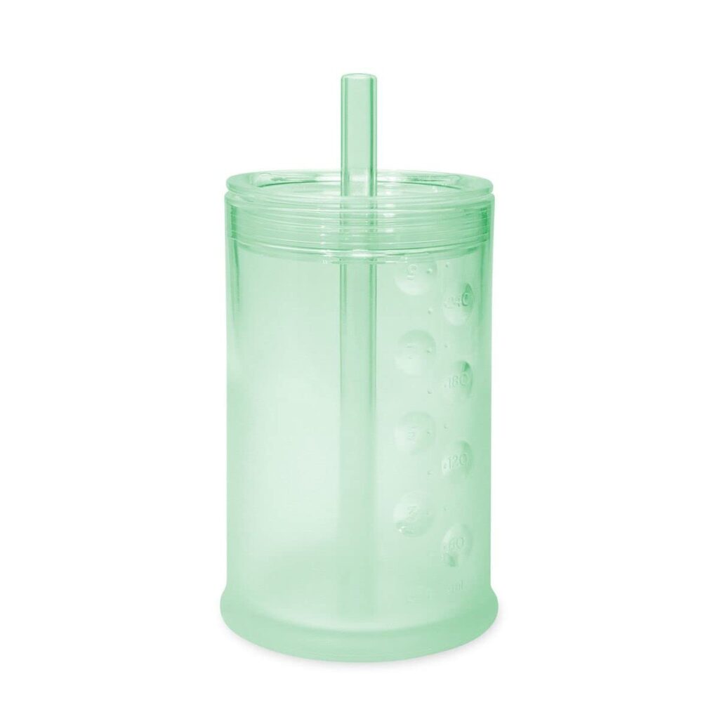 Olababy Clear View Silicone Training Cup with Straw Lid | Toddler Sippy Trainer 12mo+ | Unbreakable Water Drinking Cups for Kids 2yr+ | Baby Led Weaning & Feeding Supplies (Mint, 9 oz)