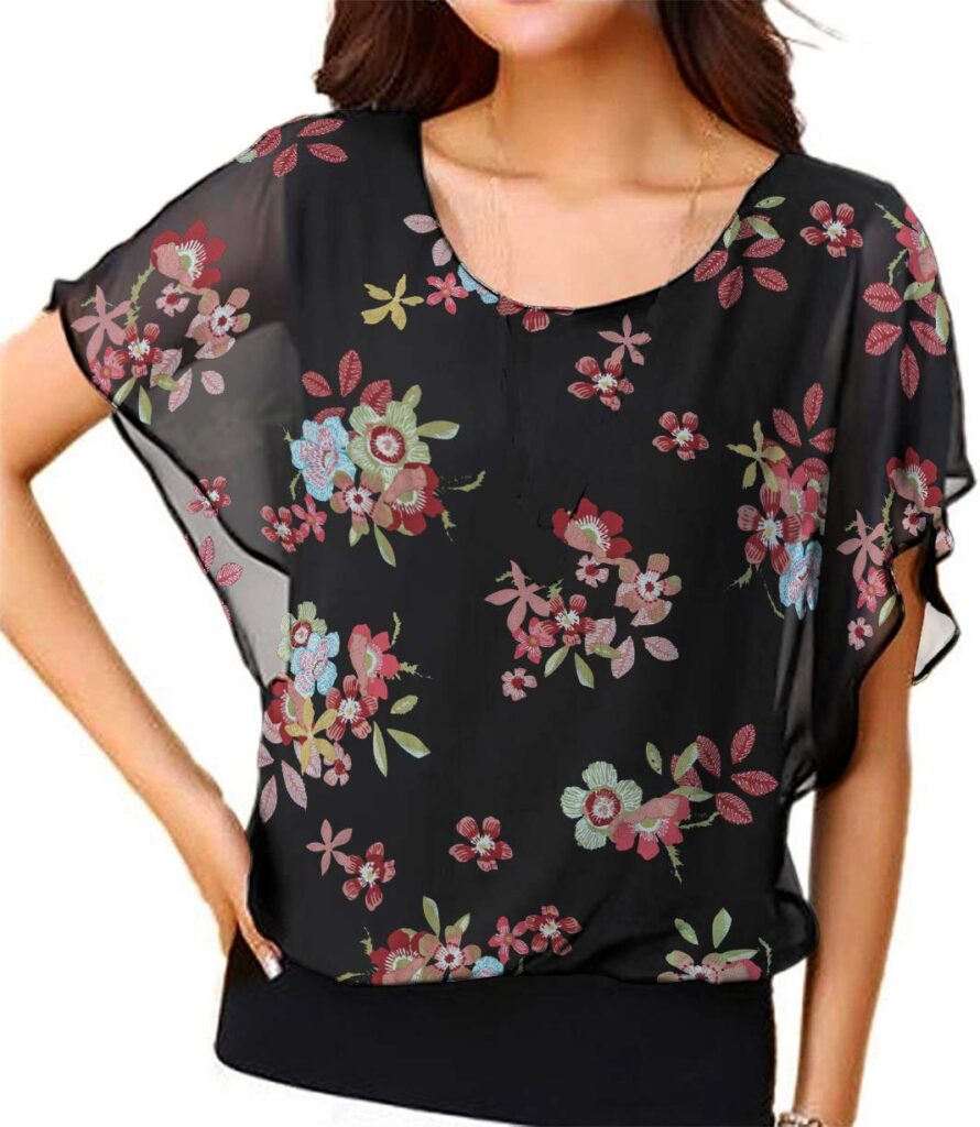 VIISHOW Blusa de Gasa de Lunares para Mujer Camisas Superiores de Manga Corta con Cuello Redondo