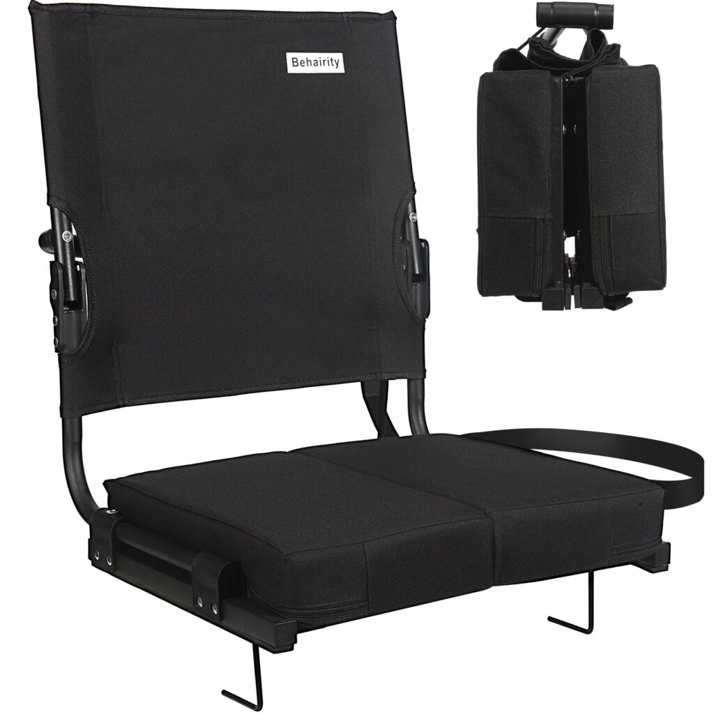 Stadium Seats for Bleachers with Back Support Wide, Portable Bleacher Chairs with Highest Back and Thick Cushion, Folding Padded Stadium Chair for Adults at Sports Events and Concerts. (Black)