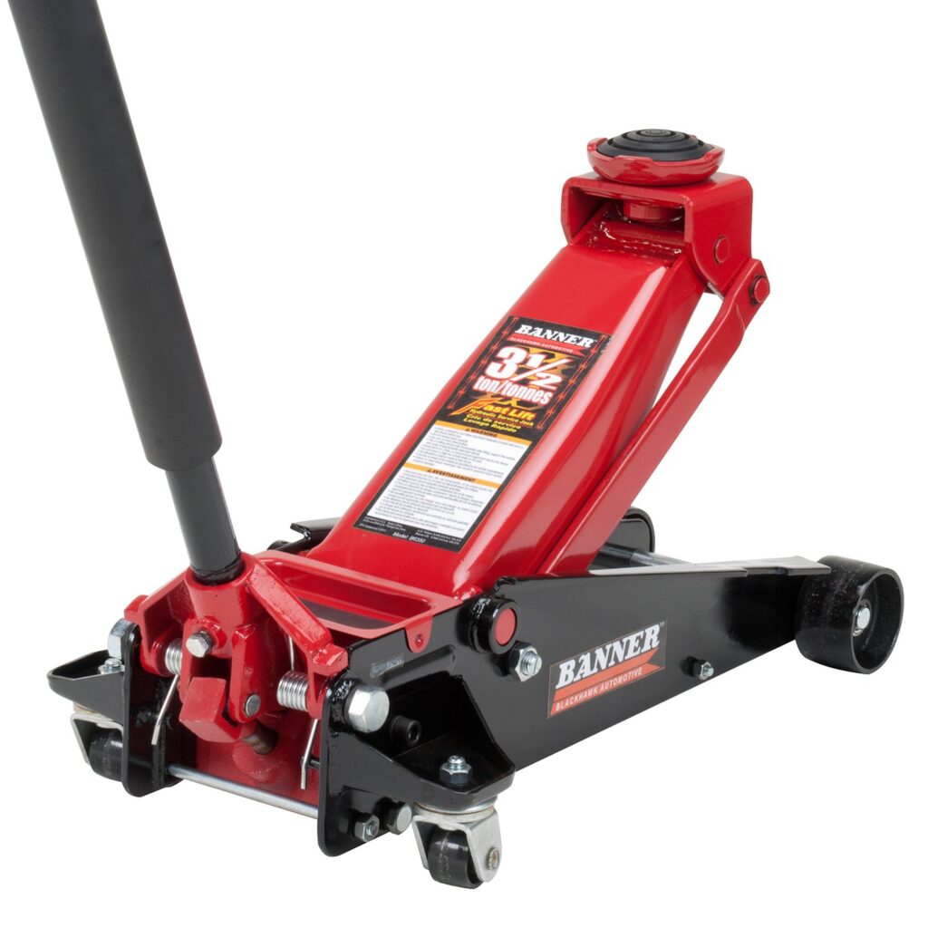 Blackhawk B6350 Black/Red Fast Lift Service Jack – 3.5 Ton Capacity, 28 1/2″ L x 13 3/4″ W x 6 1/2″ H