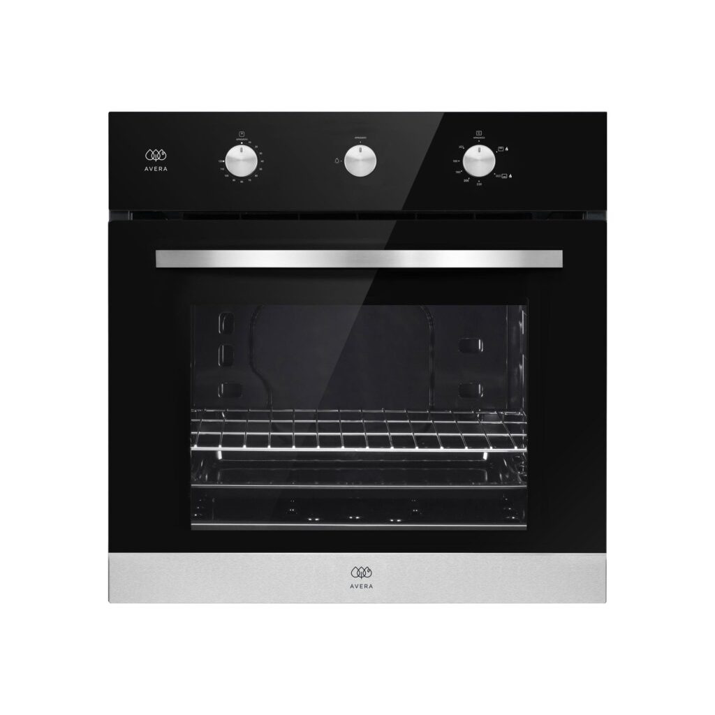 AVERA | Horno Empotrable Gas LP | 3 perillas mecánicas | Puerta de cristal | Temporizador 120 min | Control de temperatura ajustable| 58L| Negro| HE02LP