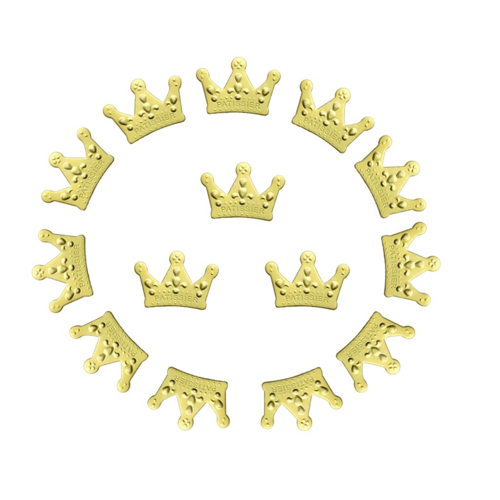 BoningNEW 100Pcs Gold Crown Confetti Prince King Cupcake Toppers for Birthday Party Wedding Baby Shower Party Cake Food or Table Decoration Supplies